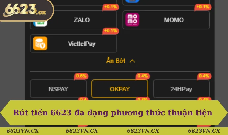 Rút tiền 6623 1 Rút tiền 6623 đa dạng các phương thức thuận tiện người chơi
